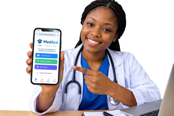 Illustration of a medical study dashboard showing progress, scores and a readiness chart